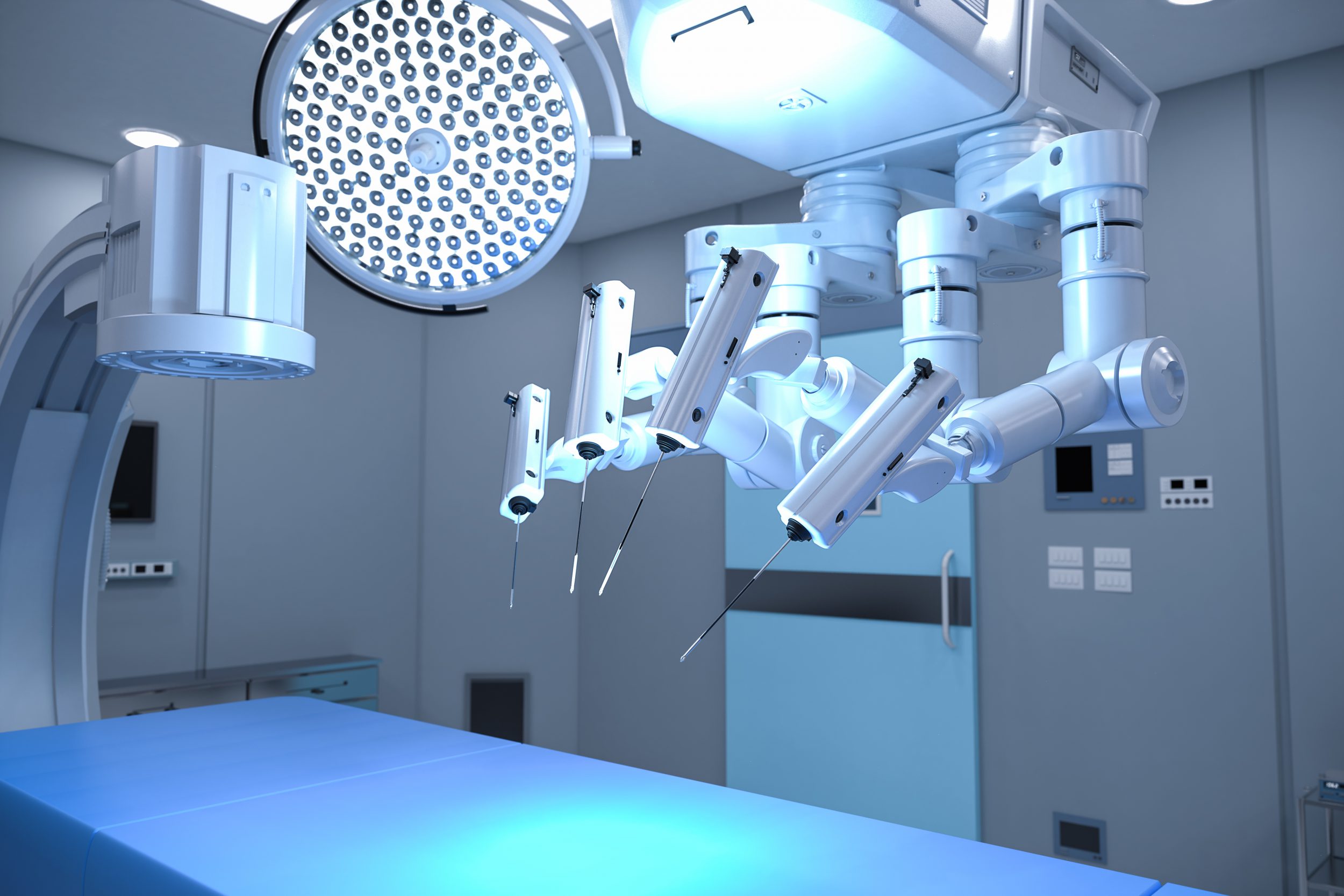 hospital surgery room with C-Arm machine and surgery robot