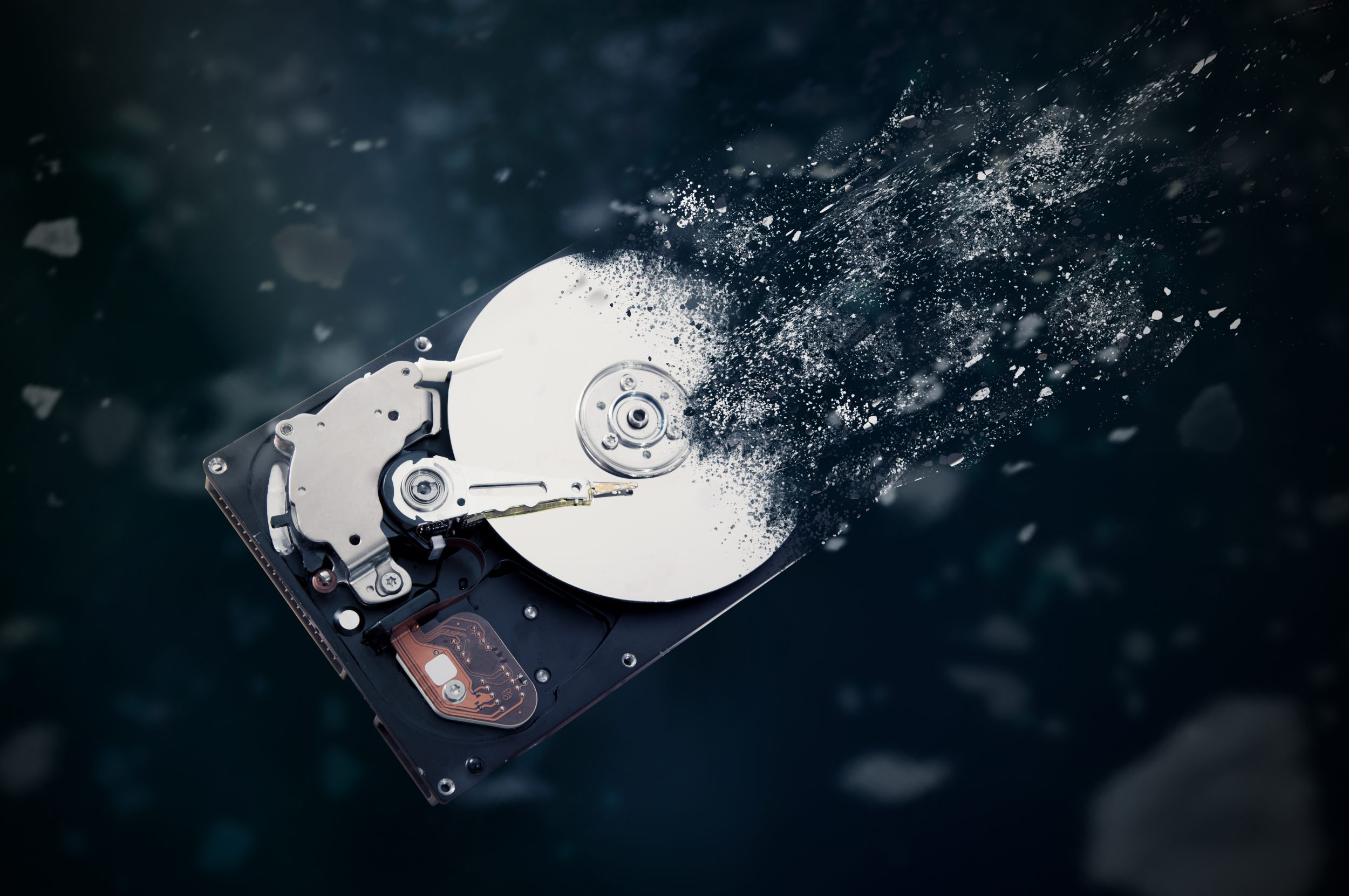 The old hard disk drive is disintegrating