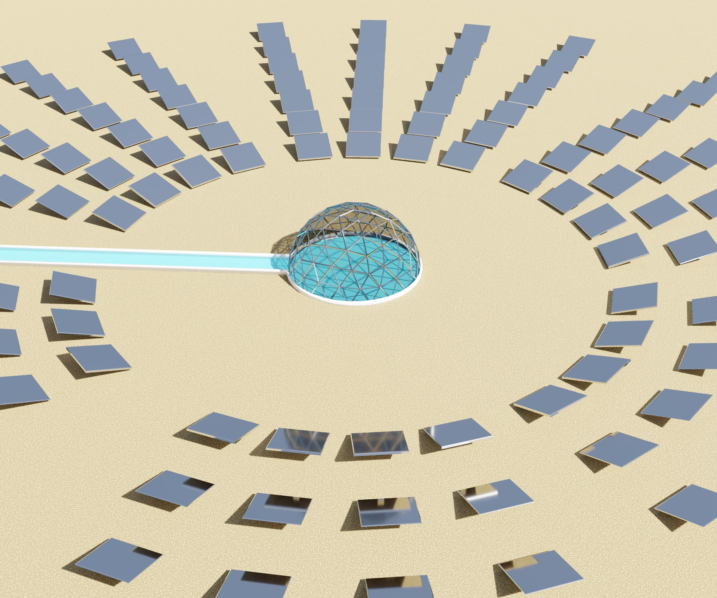 solar dome desalination is a future of carbon-neutral seawater desalination in the desert 3d rendering