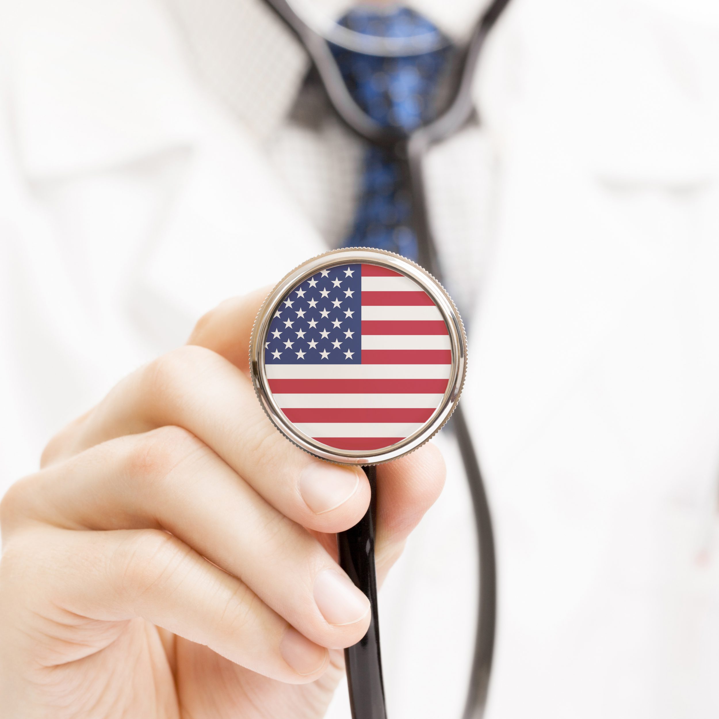 National flag on stethoscope conceptual series - United States